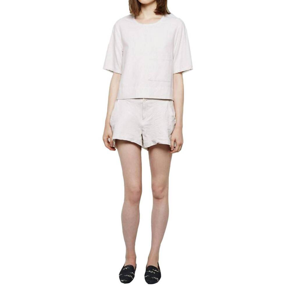 NEW RAQUEL ALLEGRA women leather combo shorts in ivory